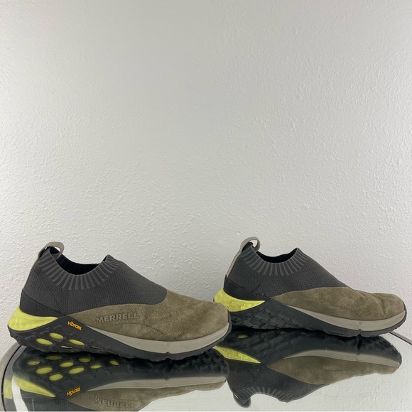 MERRELL Mens Dusty Olive Suede Leather Jungle Moc XX AC+ Vibram Slip On Shoes - Picture 3 of 11